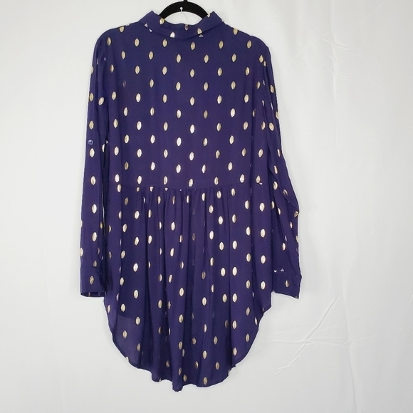 Solitaire Gold Dot Button Front Tunic Size XL Long Sleeve Hi-Low Hem Mini Dress - Picture 5 of 13